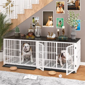 Heavy Duty Dog Crate Furniture End Table Jumbo Tall Wooden Metal Pet Cage w Tray - Picture 1 of 21
