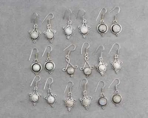 Pendientes de piedras preciosas de piedra lunar arco iris, pendientes de piedras preciosas superpuestas de plata hechos a mano ~ - Imagen 1 de 3