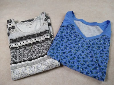 Lote de 2 tops Woman Within negros/blancos azules lisos/florales de algodón Foto 1 de 4