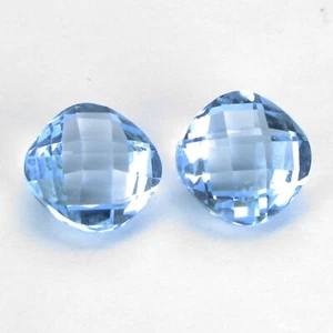 Bonito par de cojines de topacio azul cielo natural de 8 mm de 5,70 quilates doble lado corte a cuadros - Imagen 1 de 4