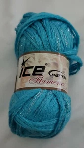 ICE Yarns FLAMENCO 100g Skein Ruffle Yarn * Made in Turkey * Aqua Blue + Silver - Picture 1 of 3