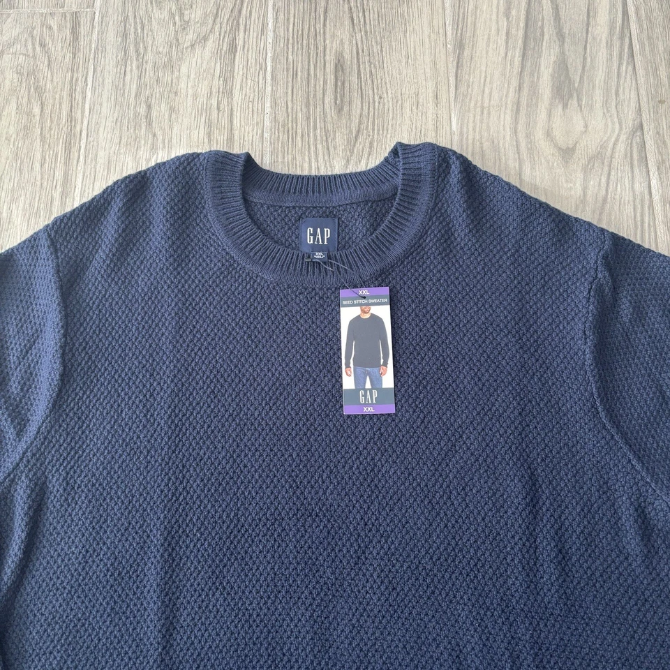 GAP Men’s XXL Navy Blue Seed Stitch Crewneck Pullover Sweater