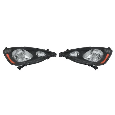 Fit For Honda FIT 2009-2014 Halogen Black Headlights Pair Left+Right Replacement - Image 1 of 4