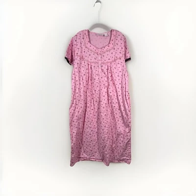 Country Store Pink Ditsy Floral Cotton Long Milkmaid Nightgown Sz 3X Cottagecore - Image 1 of 4