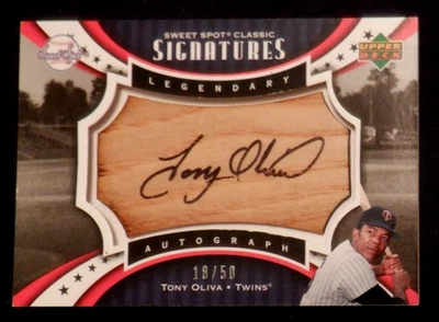 Tarjeta de murciélago Tony Oliva UD Sweet Spot Classic Legendary Signatures 18/50, 2007 Foto 1 de 2
