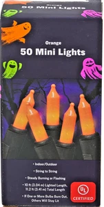 Orange 50 Mini Lights Indoor/Outdoor String-to-String Steady or Flashing - Picture 1 of 2