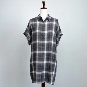 Vestido mini camisa a cuadros gris de gran tamaño Dress Forum nuevo con etiquetas - Imagen 1 de 8