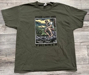 Ray Troll Shirt Mens Size XL Hook Line And Thinker Art Tee Green Short Sleeve - Picture 1 of 7
