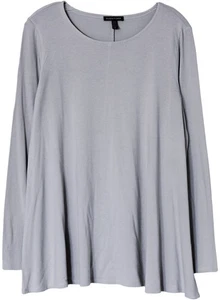 EILEEN FISHER Viscosa Elastizada Jersey Línea A Camiseta Top Túnica Gris Perla Talla L Grande - Imagen 1 de 2
