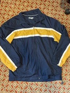 Vintage Nike Jacket Mens L Blue Yellow Track Windbreaker Full Zip Swoosh Y2K - Picture 1 of 9