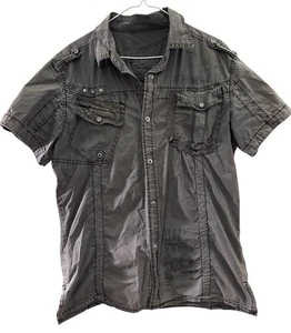 F.U.S.A.I. Dark Gray Short Sleeve Snap-Front Military Style Cotton Shirt Medium - Picture 1 of 18