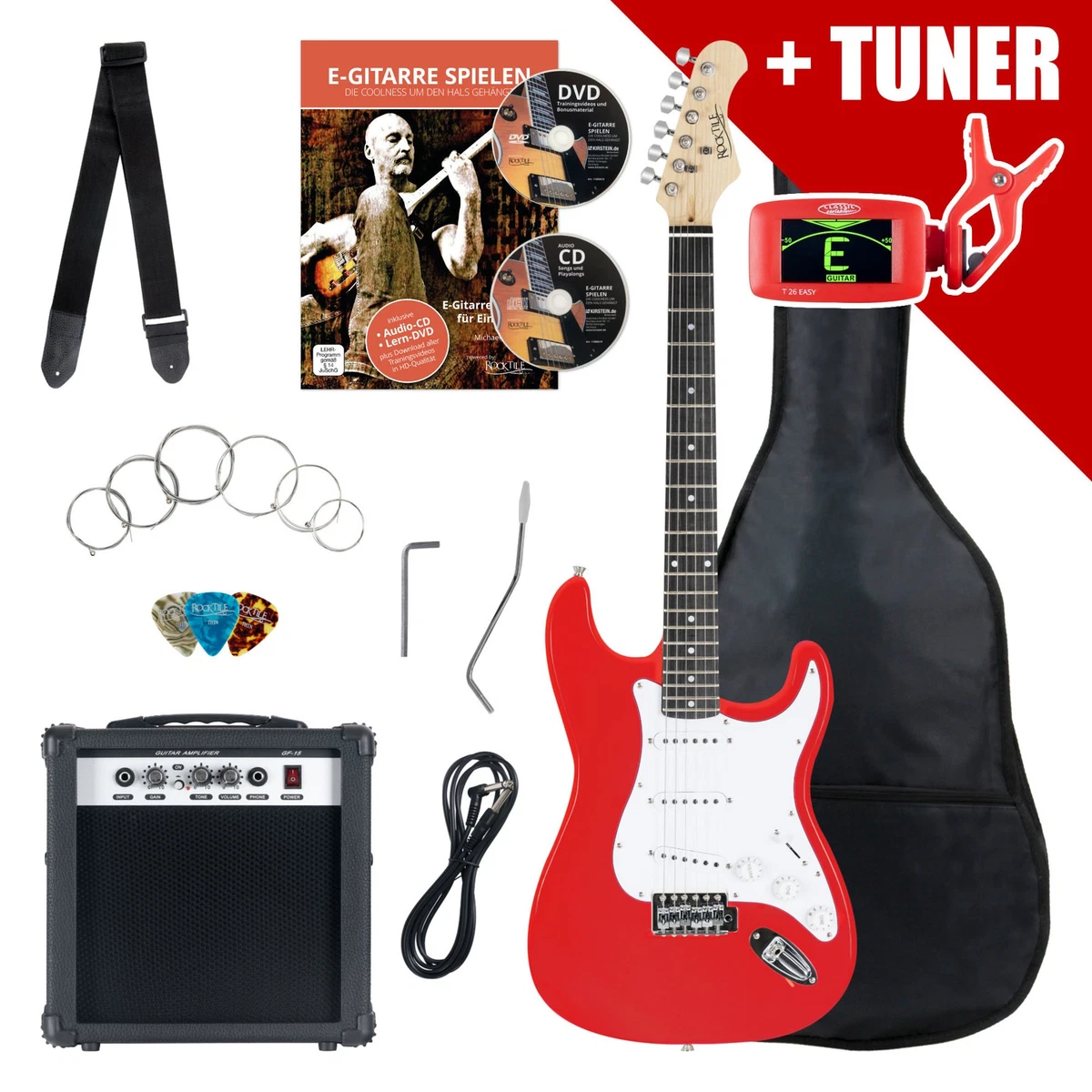 Gear4music 3/4 E-Gitarre In Weinrot – Inkl. 10W Verstärker, Tasche & Zubehör Für Einsteiger