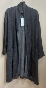 Neu mit Etikett Eileen Fisher schwarzer Tweed Hanf/Bio-Baumwolle Kimono langer Mantel 3X - Bild 1 von 8