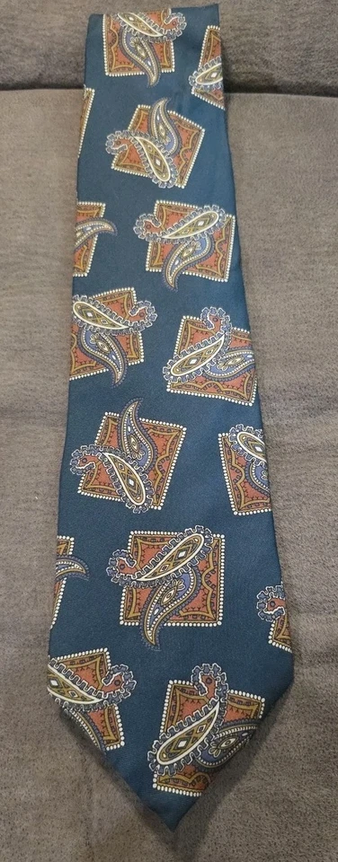 Мужская OSCAR de La RENTA пейсли Павлин галстук перо зеленый желтовато-коричневый синий - Изображение 1 из 1