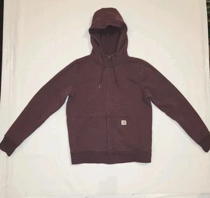 Carhartt Youth Hoodie Burgundy Full Zip Logo Workwear Sweatshirt Small (4-6) - Picture 1 of 24