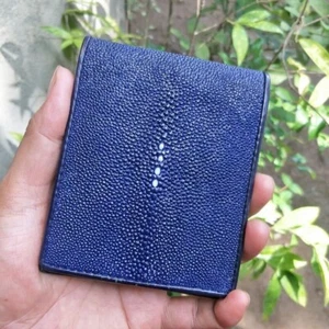 STINGRAY SKIN LEATHER MEN'S WALLET - BLUE NAVY DOT WHITE MOTIF - FREE SHIPPING - Picture 1 of 5