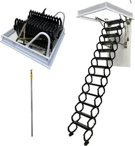 13 Steps 10.5ft Hight Black Loft Wall Ladder Stairs Hidden Folding Attic Stairs - Picture 1 of 15