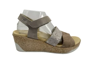 Mephisto Womens Gianna Wedge Sandals 42 Beige 12 Nubuck Ankle Strap - Picture 1 of 11