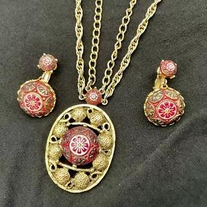 Vintage Celebrity NY Morrocan Mosaic Retro Necklace & Matching Clip On Earrings - Picture 1 of 8