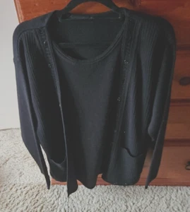 VINTAGE ST LORI BLACK 2 IN 1 JUMPER/TOP & CARDIGAN LADIES SZ L EVENING BEST WEAR - Imagen 1 de 7