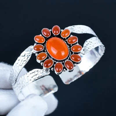 Naturale Corniola Gemma Fatto a Mano 925 Argento Sterling Polsino Braccialetto - Immagine 1 di 4