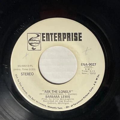 Barbara Lewis "Ask The Lonely" (ENA-90278) 1970 Promo Stereo/Mono 45  Soul - Image 1 of 4