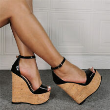 Sexy Womens High-Heeled Sandals Strappy Wedge Peep Toe Platform High Heels Shoes