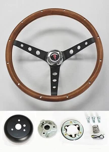 1967 68 Pontiac GTO Firebird LeMans Grant Wood Steering Wheel Black Spokes 15" - Picture 1 of 10