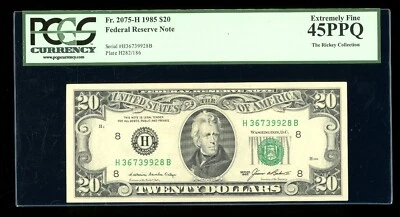 DBR 1985 $20 FRN St. Louis Fr. 2075-H PCGS 45 PPQ Serial H36739928B - Image 1 of 2