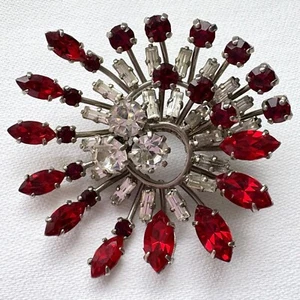 Spilla spilla starburst vintage anni 40 strass rossi e trasparenti gioielli - Foto 1 di 6