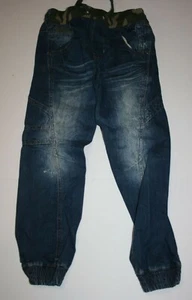 Used Next Boys 7 Year Jeans Soft Ribbed Waist Pull on Denim Blue Stylish Hole - Picture 1 of 4