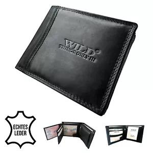 Echt Leder Geldbeutel Portemonnaie Geldbörse Vintage Schwarz Querformat Wild Neu - Bild 1 von 7