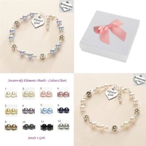 Armband Mit Blumen Mädchen Oder Brautjungfer Anhänger. Hohe Qualität Viele Perle - Bild 1 von 7