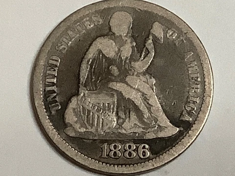 1886. Seated Liberty Dime 89% Silver 11% Copper Cover
