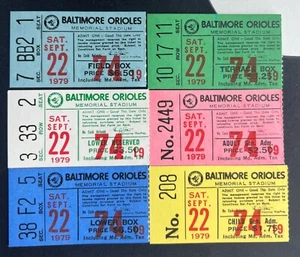 1979 Cleveland Indians vs Baltimore Orioles Ticket Stubs 9/22/79 - Set of (6) - Picture 1 of 3