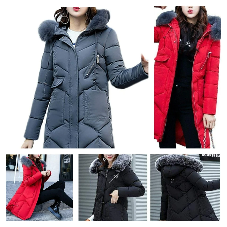Women's Quilted Padded Puffer Jacket Ladies Jacket Warm Winter Long Coat - Image 1 of 1