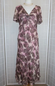 CC Country Casuals Dress Size 12 Pink Brown Silk Mix Chiffon Burnout Vintage 90s - Picture 1 of 16