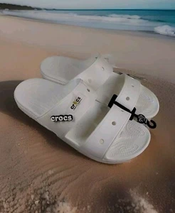 Crocs Men's 12 Classic Sandals Slip On White w/ Jibbitz Charm NWT - Picture 1 of 10