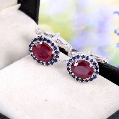 Natural Sapphire & Ruby Gemstone with 925 Sterling silver Cufflinks for men's #1 - Image 1 of 3