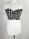 Anne Summers Tweed Black & White Plaid strapless raw edge Bra cup Size A 32/34
