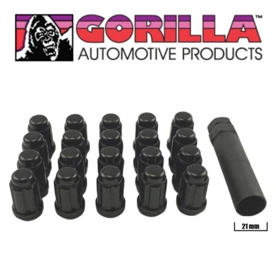 20 Gorilla Spline Tuner Lock Acorn Black Lug Nuts With Key 12x1.5 Wheels Rims C - Image 1 of 3