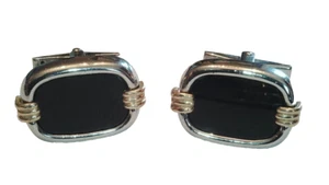VINTAGE 14K GOLD & STERLING SILVER ONYX DOLAN & BULLOCK "DB" CUFFLINKS - Picture 1 of 7
