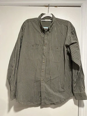 Рубашка мужская LL Bean XL кремовая/темно-синяя клетчатая классическая рубашка с длинным рукавом на пуговицах - Изображение 1 из 4