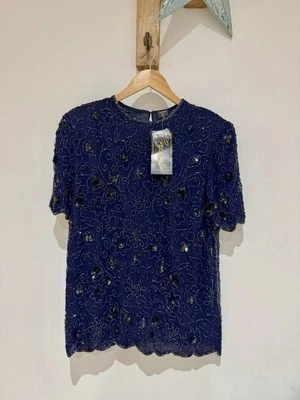 Crystals NWT Vintage 100% Pure Silk Mix Beaded Embellished Sequin Dress Top L - Image 1 of 4