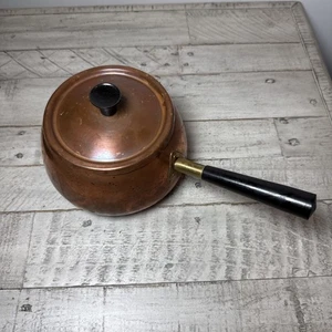 VTG Copper Pot with Lid Black Handle made in Portugal heavy patina Fondue - Picture 1 of 13