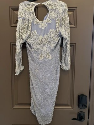 VTG Black Tie Beaded Evening Gown Size 12 Sequin Formal 80 Prom Glam Gala - Image 1 of 4