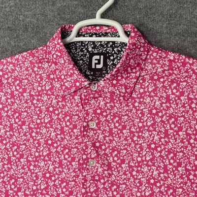 Camisa polo de golf FootJoy FJ para hombre rosa blanca floral AOP manga corta talla grande Foto 1 de 4