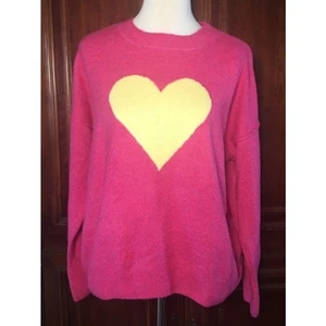 Vince Camuto Damen Hot Pink Fuzzy Heart Love Rundhalsausschnitt Oversize Pullover Medium - Bild 1 von 10
