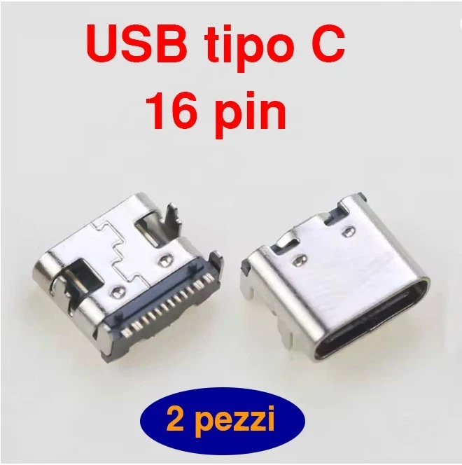 x2 Connettore USB 3.1 Tipo C Femmina SMT PCB 16 pin da saldare 3A 30V - ITALIA - Immagine 1 di 1