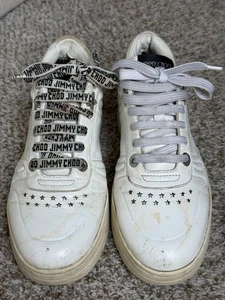 Used Jimmy Choo Hawaii White Star Studded Sneakers - Women's EU38 / US 7.5 - Picture 1 of 10